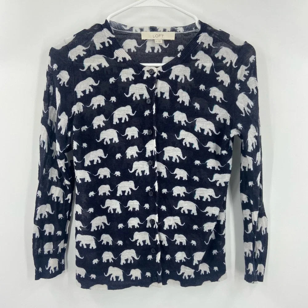 Loft elephant cardigan Blue‎ White Small